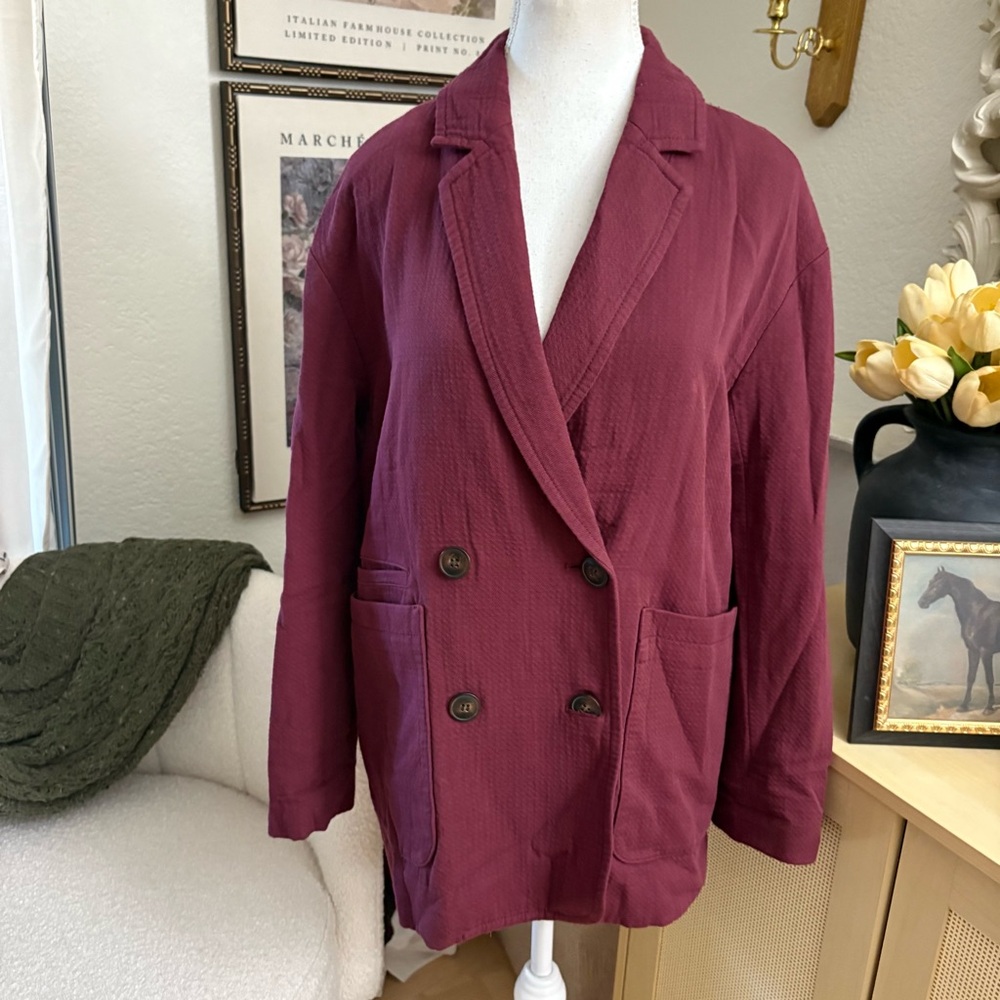 MADEWELL Oversized Burgundy Double Breasted Blazer Size Small NWT